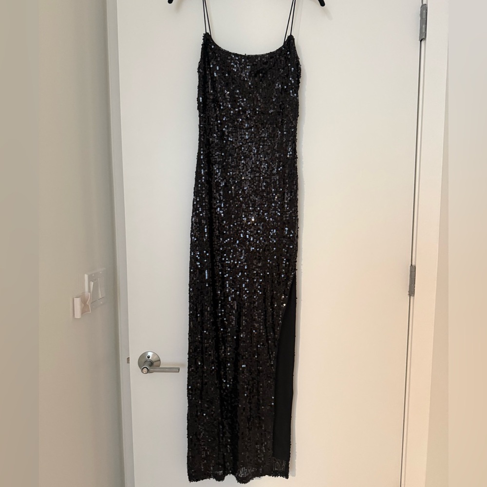 Whitefox Boutique Black Sequin Slit Dress